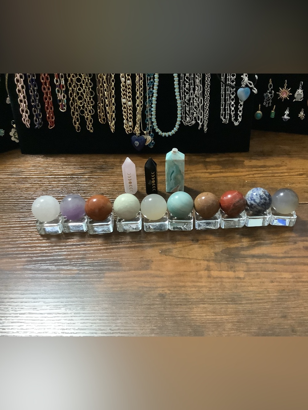 Mixed Gemstone Sphere & Tower Display Set - Assorted Colors
